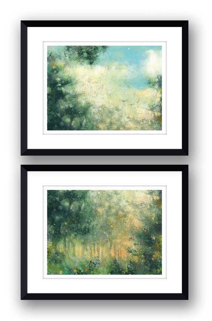 woodland settingMartin Allan artist and printmaker prints art images sunset framed print